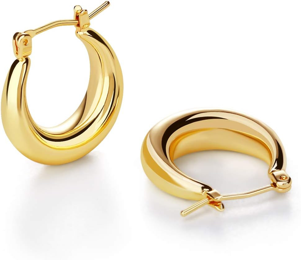LILIE&WHITE Chunky Gold Hoop Earrings for Women Cute Fashion Hypoallergenic earrings Minimalist Jewelry Gift | Amazon (US)