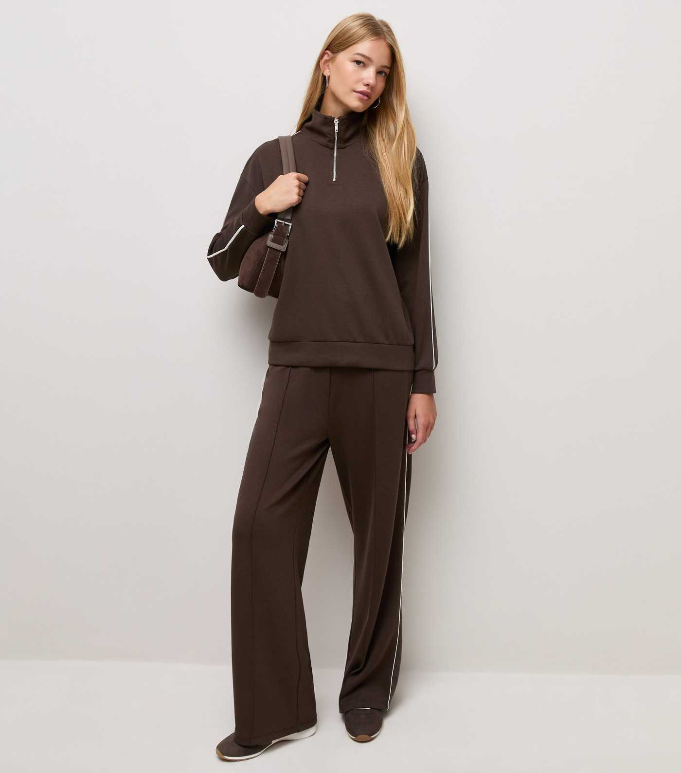 Premium Brown Side Piping Wide Leg Joggers | New Look | New Look (UK)