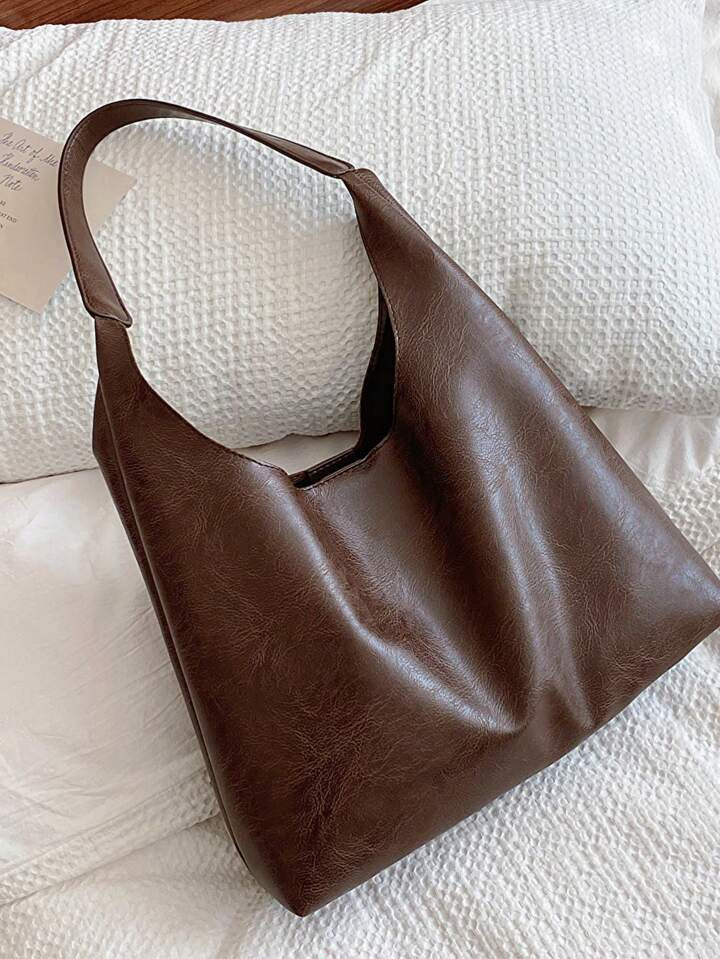 Soft Leather Large Capacity Shopping Tote Shoulder Bag Women's Vintage Style Bucket Bag | SHEIN