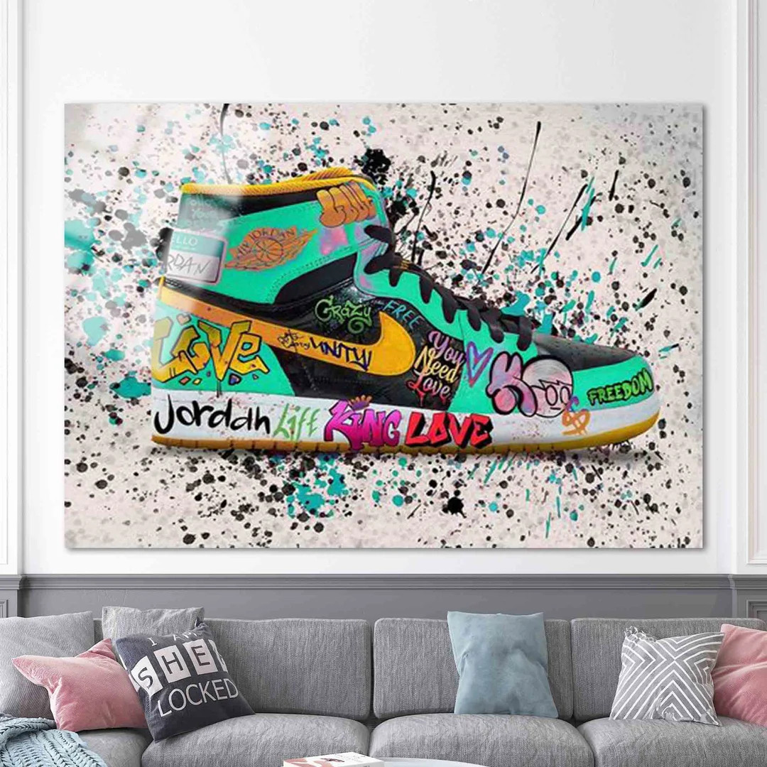 Banksy Wall Art, Graffiti Shoes, Graffiti Street Art Canvas, Pop Culture Wall Art, Extra Large Wa... | Etsy (US)