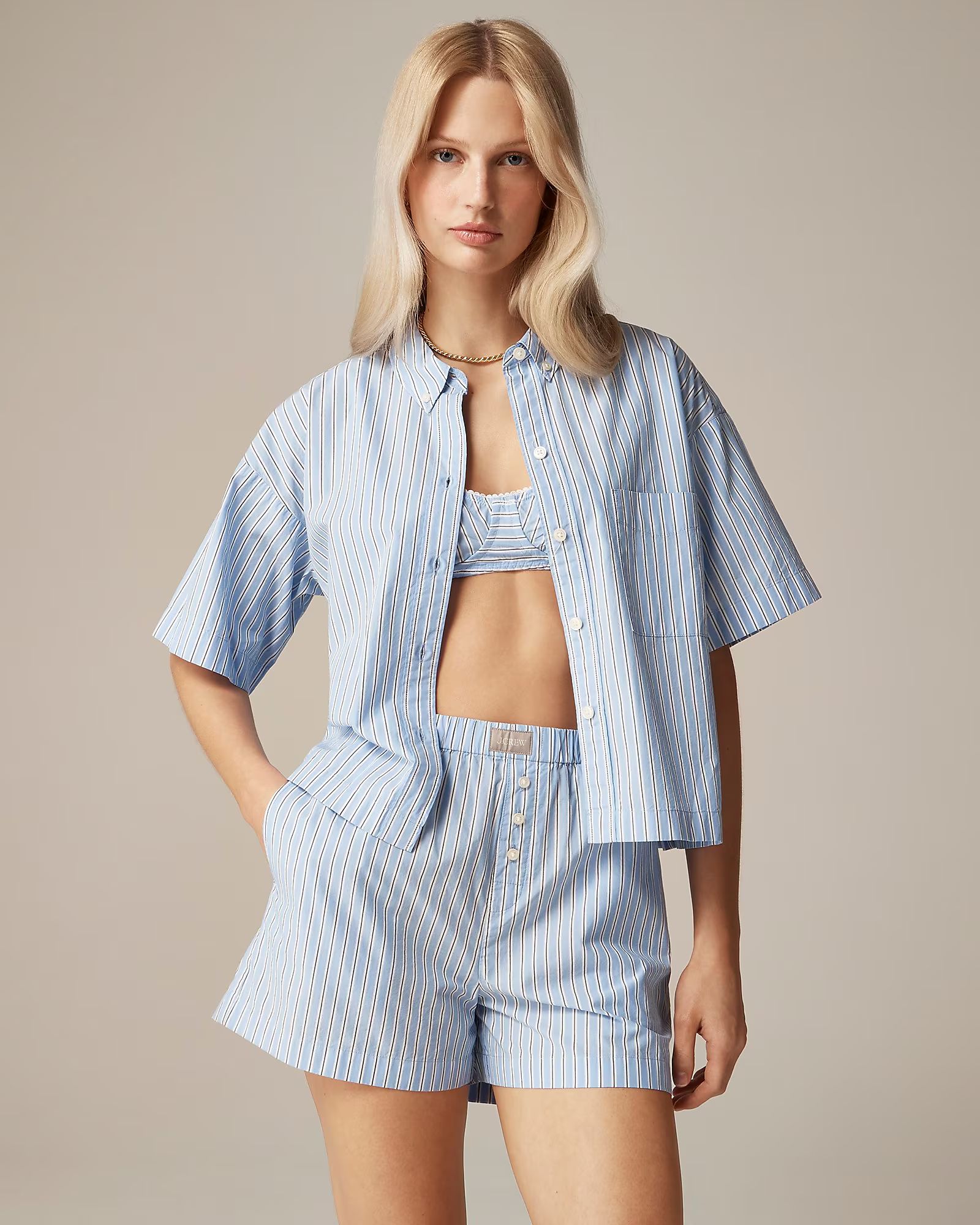 Cotton poplin boxer short set in stripe | J. Crew US