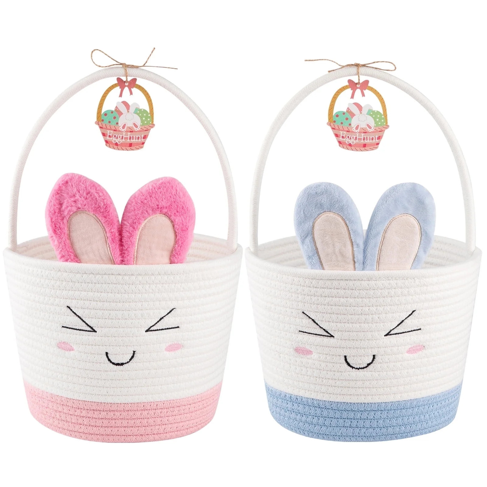 CHERISHGARD 2 Pack Easter Cute Bunny Baskets for Kids Egg Hunt，Basktes with Bunny Ears，Small ... | Walmart (US)