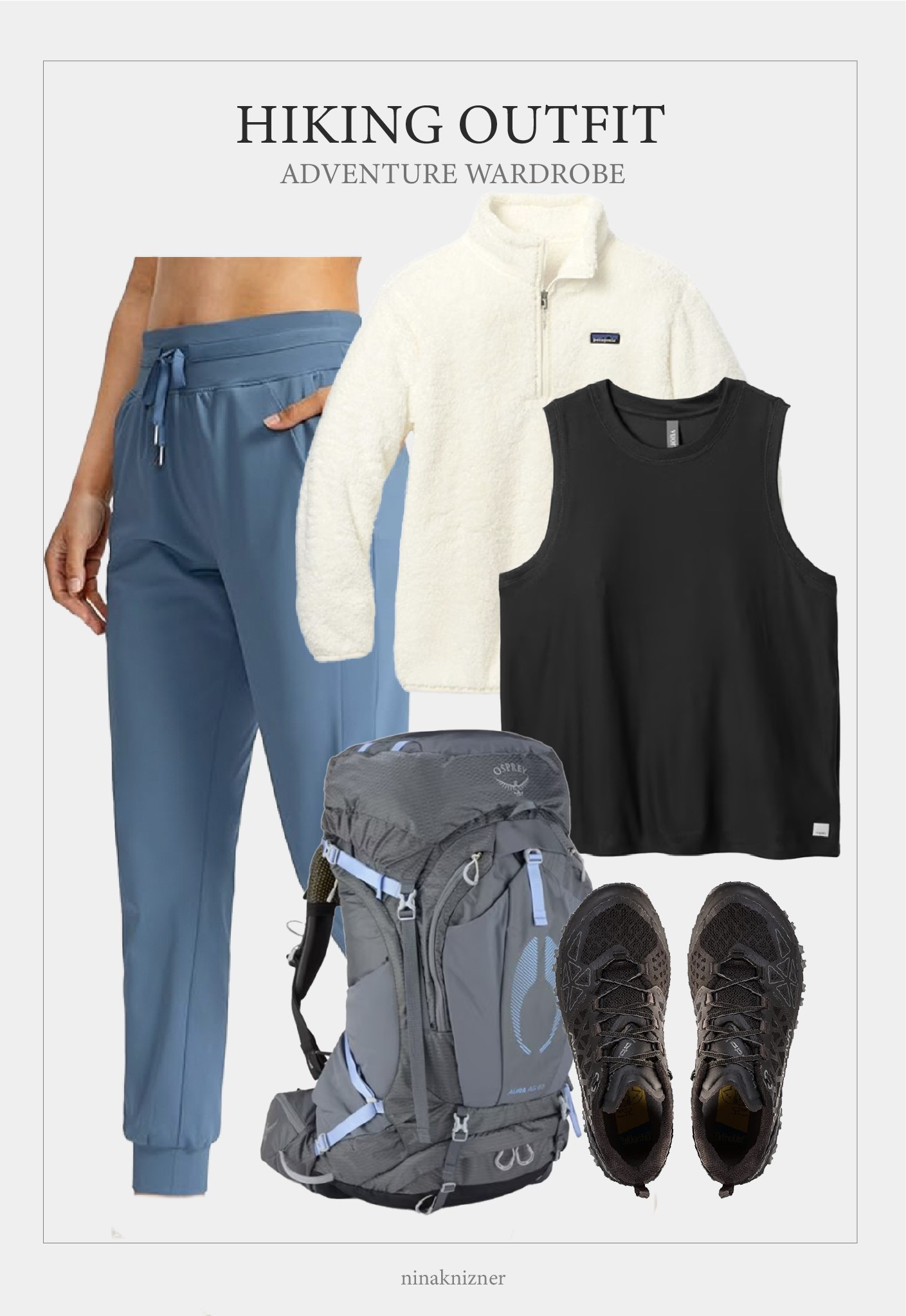 Hiking outfit that’s perfect for the mountains. 

My favorite joggers in blue paired with a black Vuori tank and the coziest white Patagonia pullover.

Aura Osprey 65L backpack I owned for years. Built to last with exceptional comfort. 

#athleisure #roadtrip #hiking #camping #mountain #adventures

#LTKTravel #LTKSeasonal #LTKActive