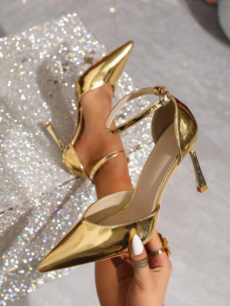 Fall/Winter Elegant Fashion High Heel Pointed Toe Hollow Strap Work Shoes,Party | SHEIN