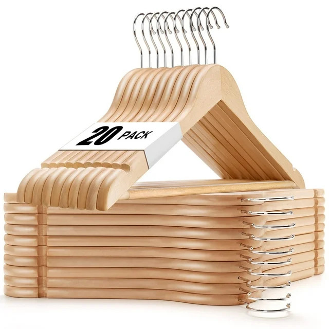 HOUSE DAY Wood Hangers, Clothes Hangers, Wooden Hanger, Premium Coat Hanger, 20 Pack, Natural | Walmart (US)