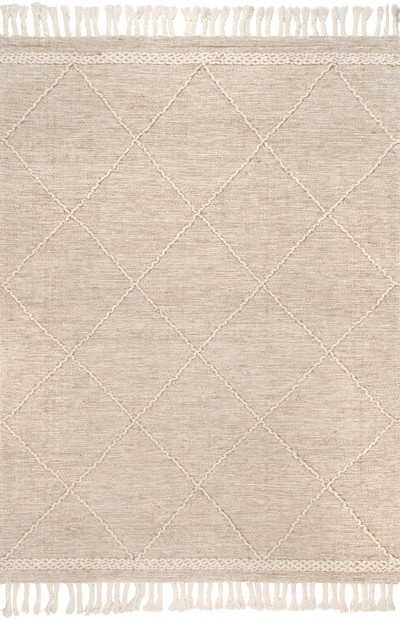 Beige Uplifted Trellis Tasseled Area Rug | Rugs USA