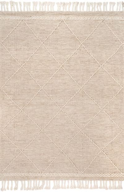 Beige Uplifted Trellis Tasseled Area Rug | Rugs USA