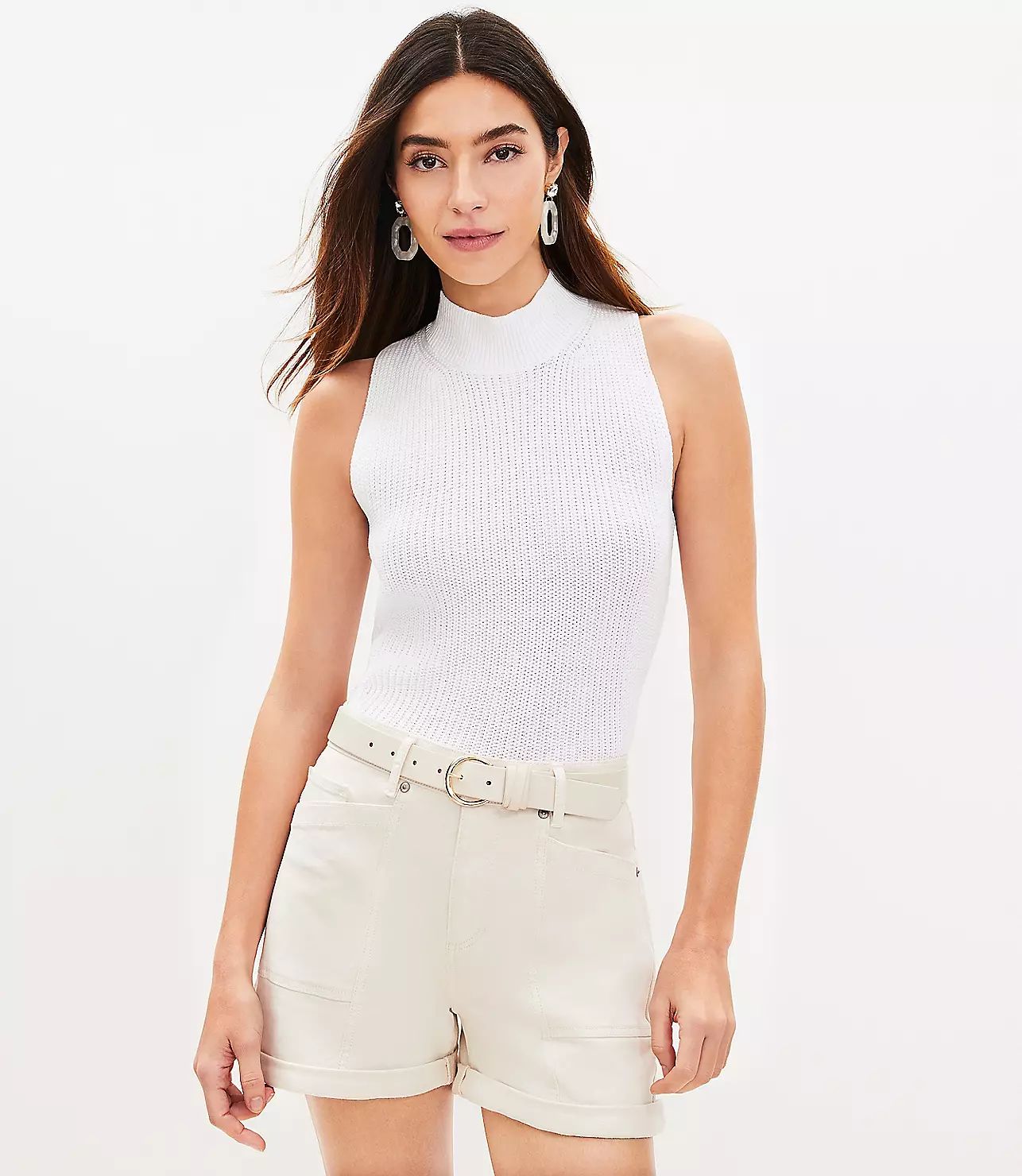 Ribbed Mock Neck Sleeveless Sweater | LOFT