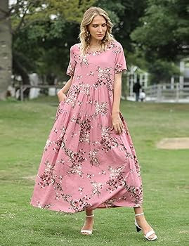 YESNO Women Casual Loose Bohemian Floral Dresses with Pockets Short Sleeve Summer Beach Swing Dre... | Amazon (US)