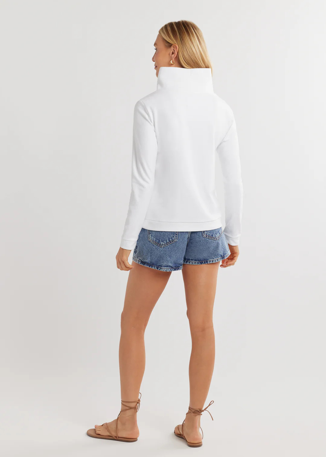 Park Slope Turtleneck in Terry Fleece (White with Placed Flag) | Dudley Stephens