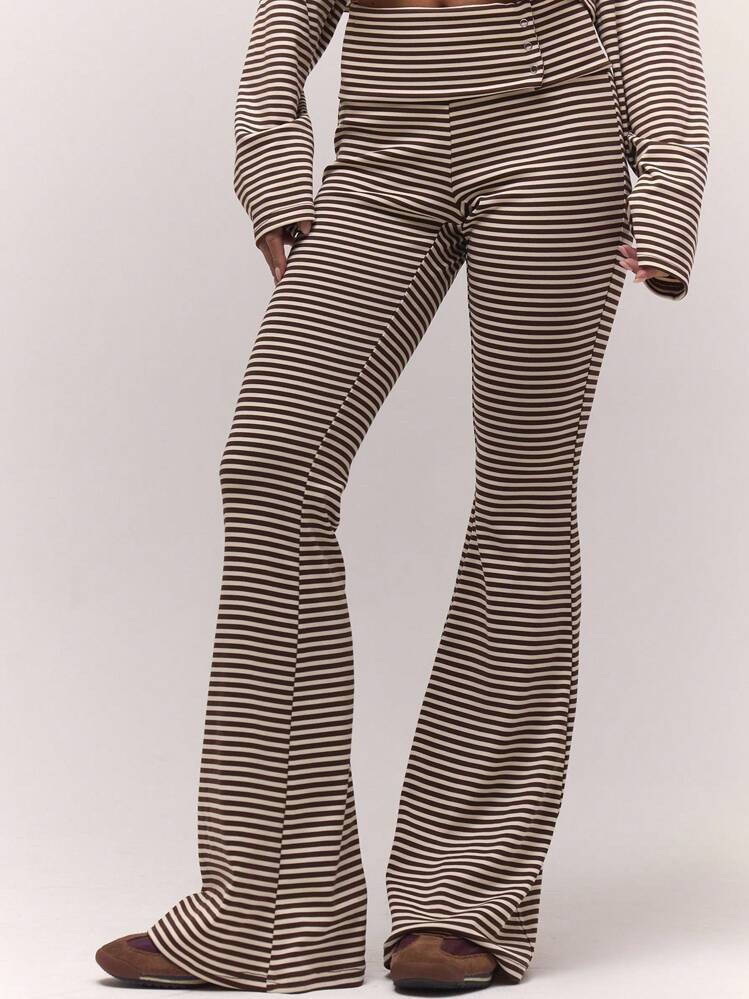 Musera foldover waist popper striped Flare Pants | SHEIN