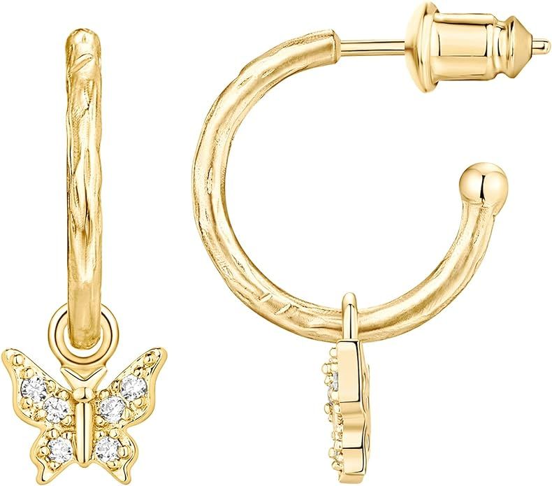 PAVOI 14K Gold Plated 925 Sterling Silver Post Huggie With Dangle | Small Hoop Earrings With Post... | Amazon (US)