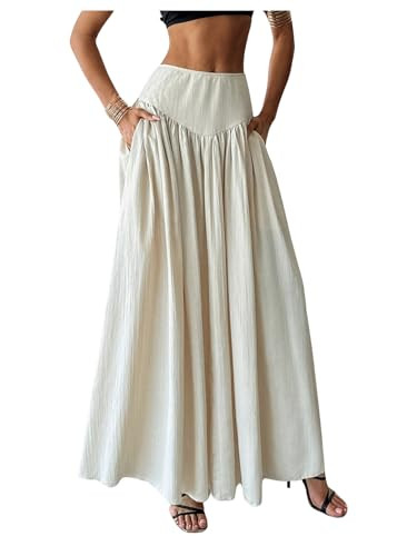 Milumia Women's Pleated Flowy Long Skirts High Waist Maxi Skirt with Pocket | Amazon (US)