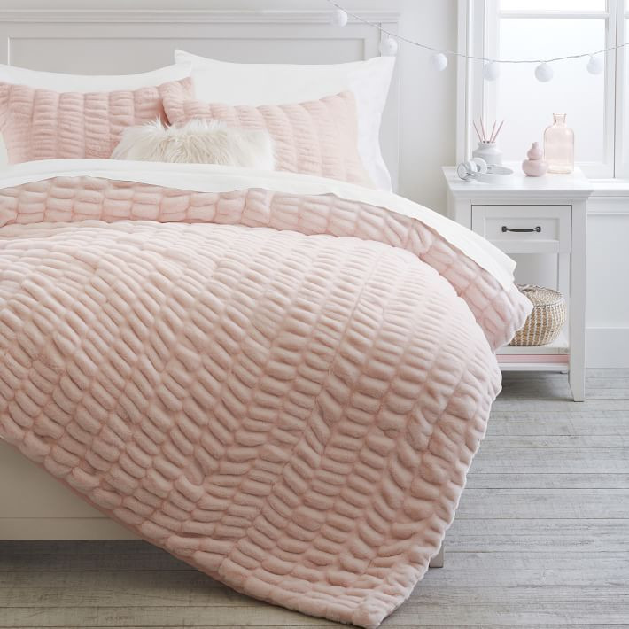 Ruched Faux Fur Comforter | Pottery Barn Teen