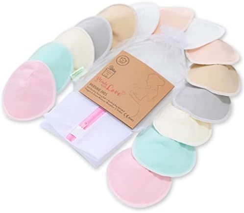 Organic Bamboo Nursing Breast Pads - 14 Reusable Breast Pads + Wash Bag - Breastfeeding Pads - Br... | Amazon (US)