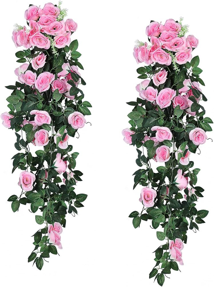 RECUTMS Fake Hanging Flower, 2PCS Artificial Rose Vine Plants Flowers Wedding Home Decoration and... | Amazon (US)