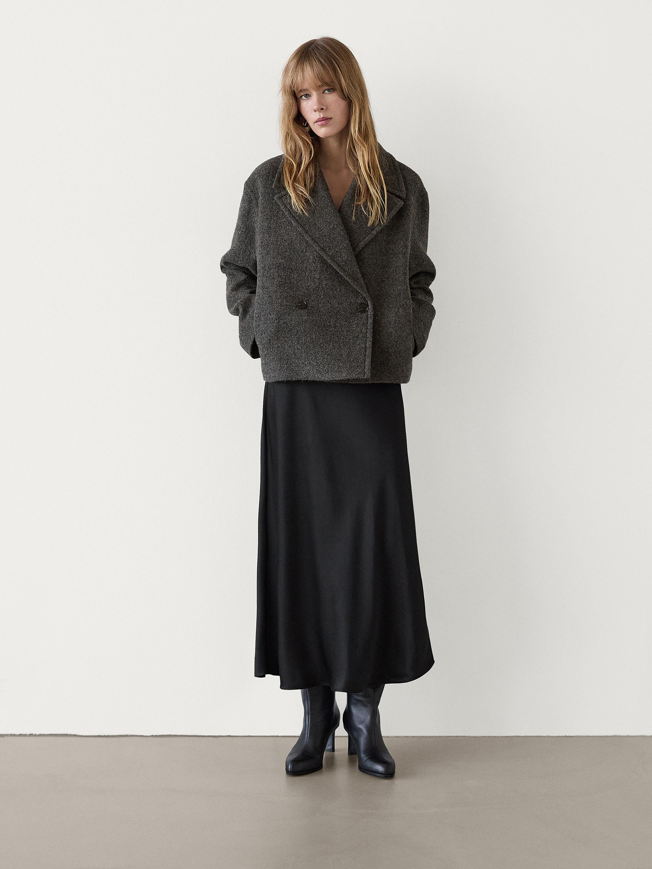 Cropped melange wool jacket | Massimo Dutti US
