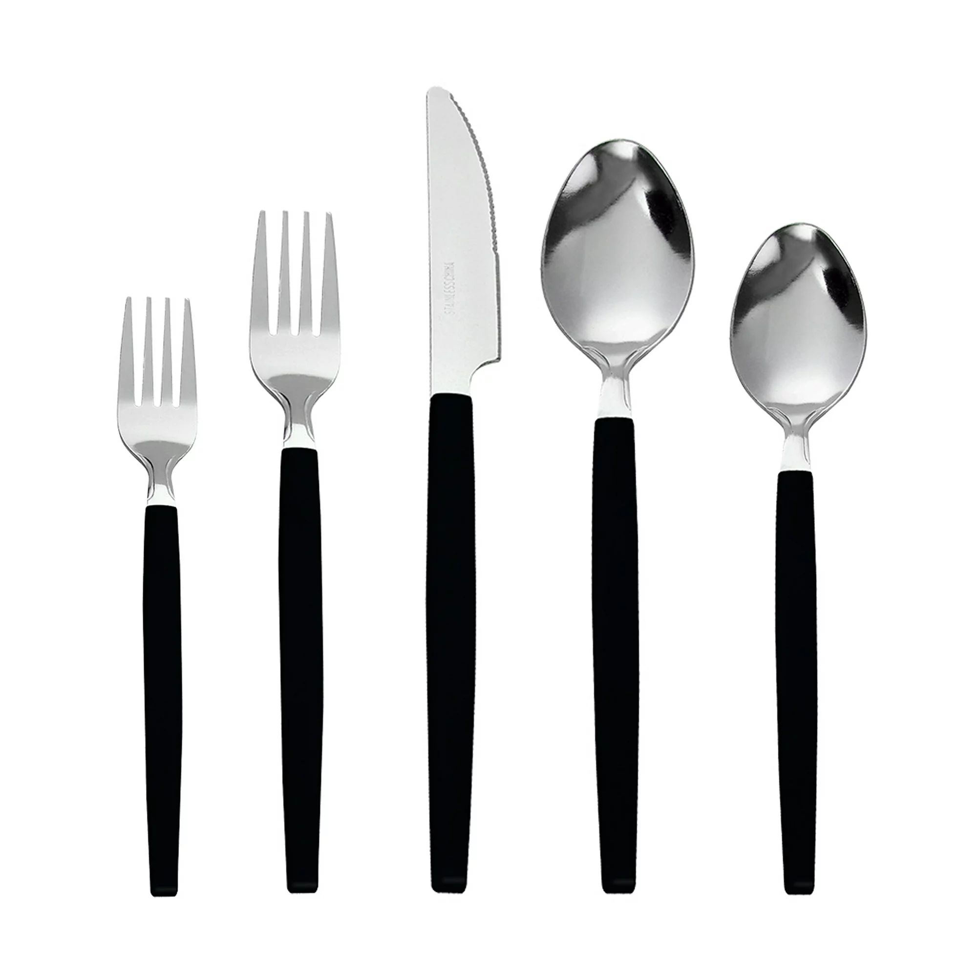 Mainstays 49 Piece Stainless Steel and Plastic Flatware Set with Organizer Tray, Black | Walmart (US)