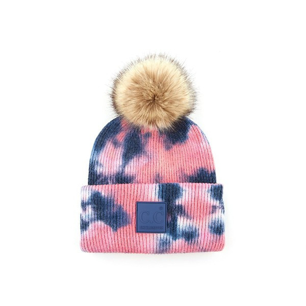 Women's C.C Tye-Dye Pom Beanie One Size Navy/Pink | Scheels
