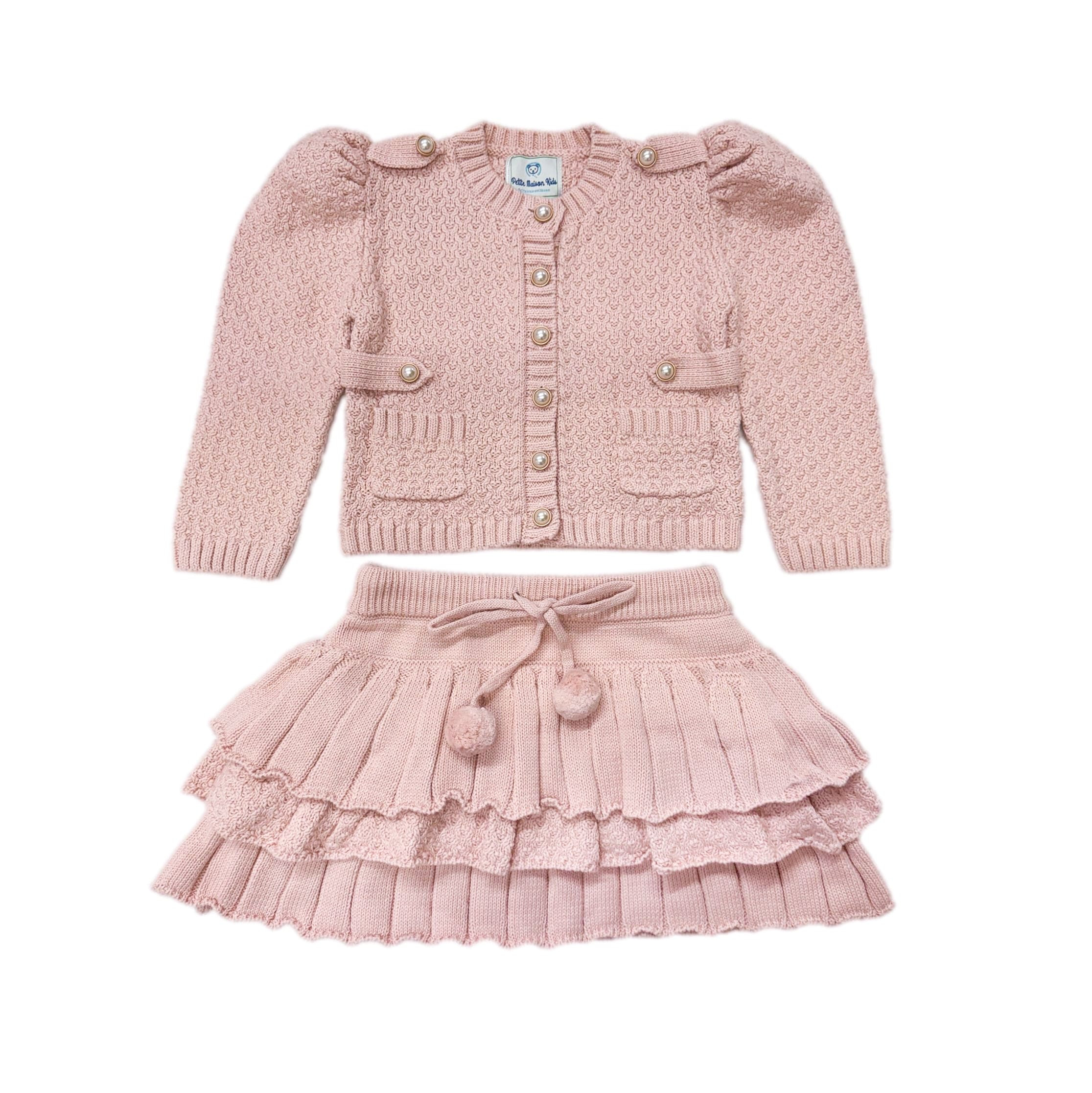 Julie Pink Knit Cotton Top and Skirt Set | petite maison kids