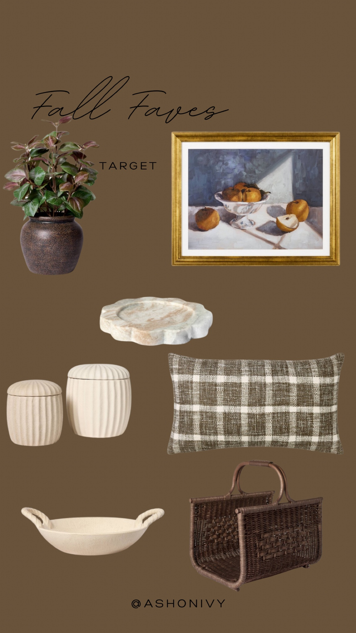 Target Fall Faves.  Home decor.  Plant.  Art print.  Marble candle holder.  Canisters.  Kitchen.  Pillow.  Firewood log holder.  Living room decor.  Studio McGee.

#LTKFallSale #LTKSeasonal #LTKHome
