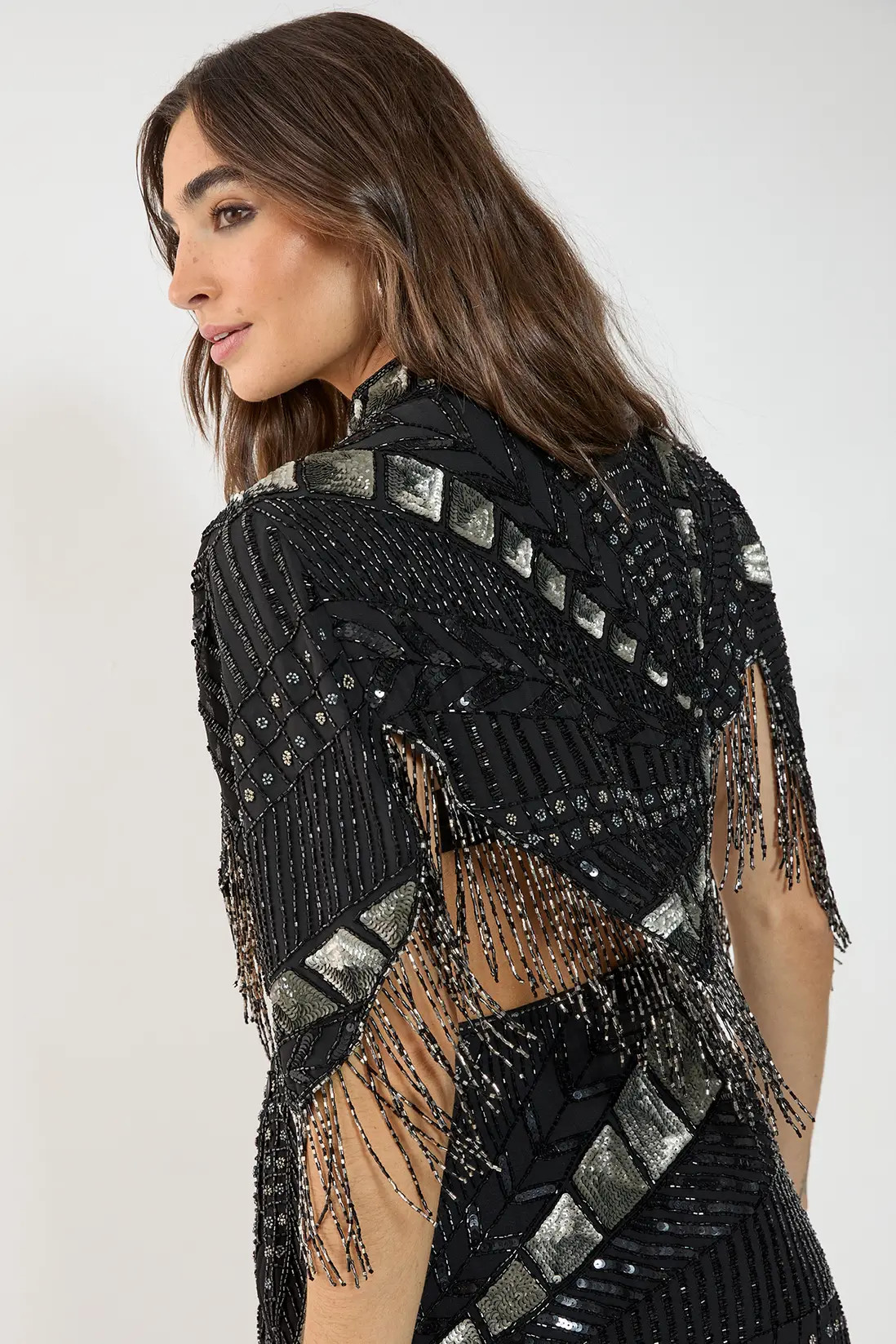 Hand Embellished Panelled Sequin Tassel Cape | Nasty Gal US