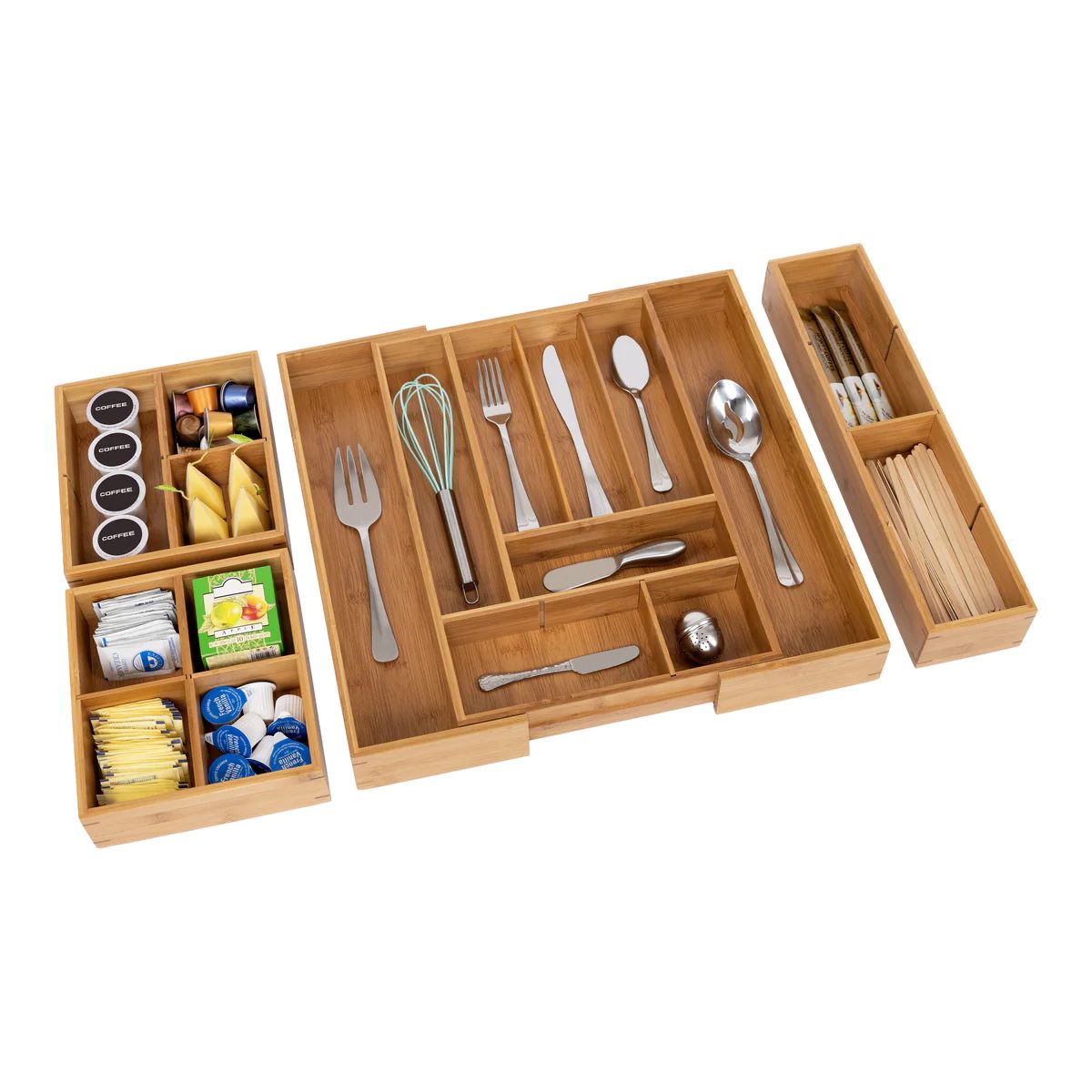 4-Piece Bamboo Expandable Drawer Organizer and Box Set | Seville Classics