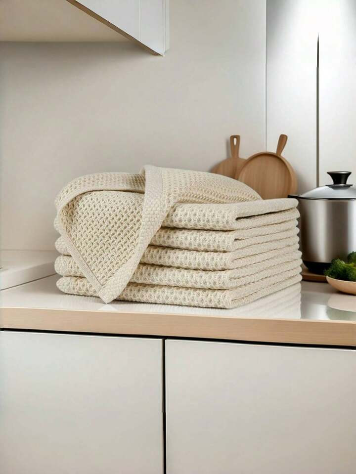 5pcs 100% New Highly Absorbent Soft Dish Cloth, Honeycomb Cloth,Kitchen Towels, Cleaning Rags,Suitable For Kitchen, Bathroom And Household Cleaning | SHEIN