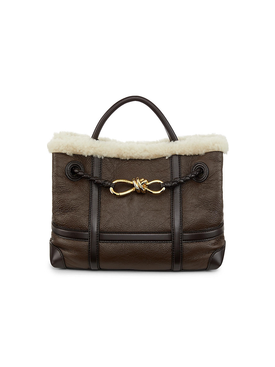 Women's Andiamo Small Leather-Shearling Top-Handle Bag - Teddy | Saks Fifth Avenue