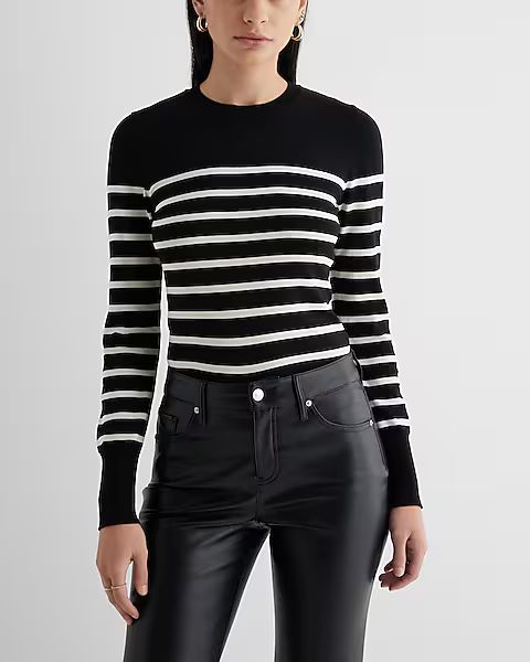 Silky Soft Striped Fitted Crew Neck Sweater | Express