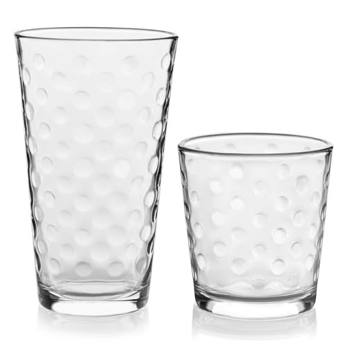 Libbey Awa Tumbler and Rock Glasses Drinking Set, Elegant Polka Dot Drinking Glasses Set of 16, All Purpose Glass Cups Set for Events and Everyday Use | Amazon (US)