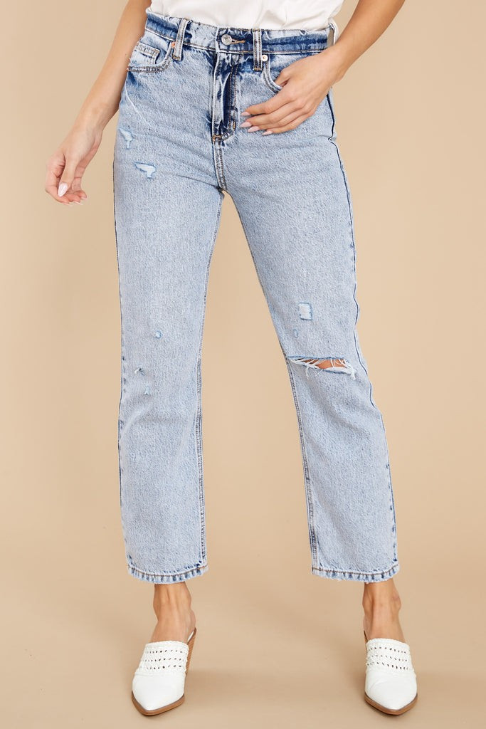 Epic Moments Light Mineral Wash Distressed Straight Jeans | Red Dress 