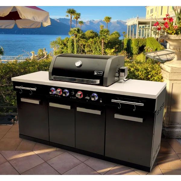 Mont Alpi 5-Burner 63000 BTU Black Stainless Steel Outdoor Kitchen Island Barbecue Gas Grill | Wayfair North America