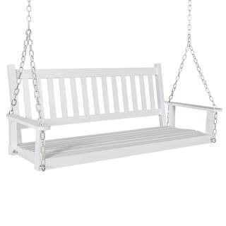 VEIKOUS 5 ft. White Outdoor Wooden Patio Porch Swing | The Home Depot