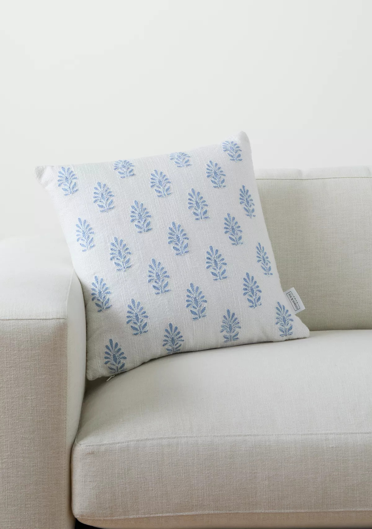 Crown & Ivy™Embroidered White and Blue Pillow | Belk