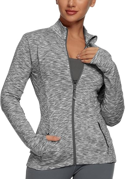 QUEENIEKE Running Jackets for Women, Cottony-Soft Full Zip Slim Fit Athletic Workout Jacket with Poc | Amazon (US)