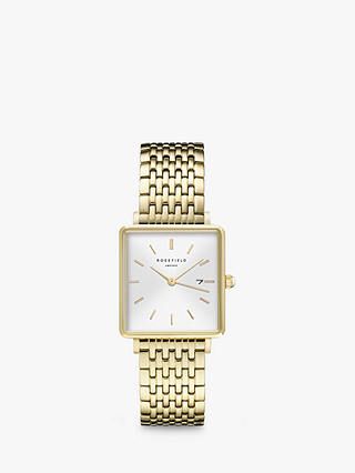 ROSEFIELD Women's The Boxy Date Bracelet Strap Watch, Gold/White QWSG-Q09 | John Lewis UK