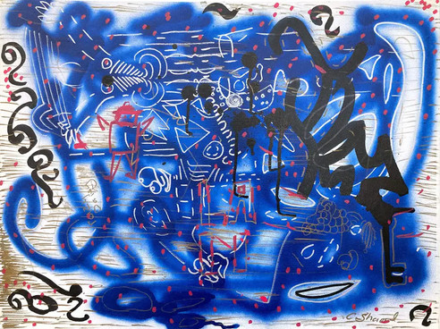 "Music Box" Decorated Graffiti Street Art Acrylic Spray Paint and Ink on Canvas