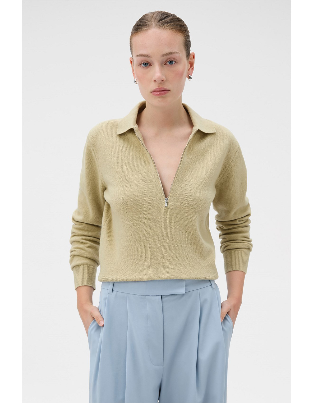 Oroton Long Sleeve Zip Polo | David Jones | David Jones (Australia & New Zealand)