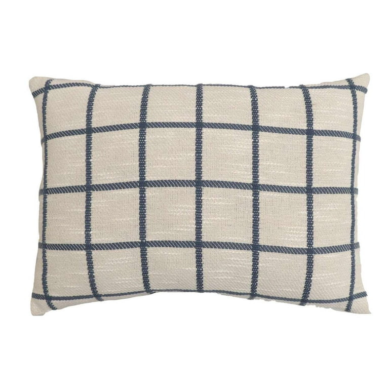 Mainstays Ivory & Blue Windowpane Decorative Pillow, 14" x 20" - Walmart.com | Walmart (US)