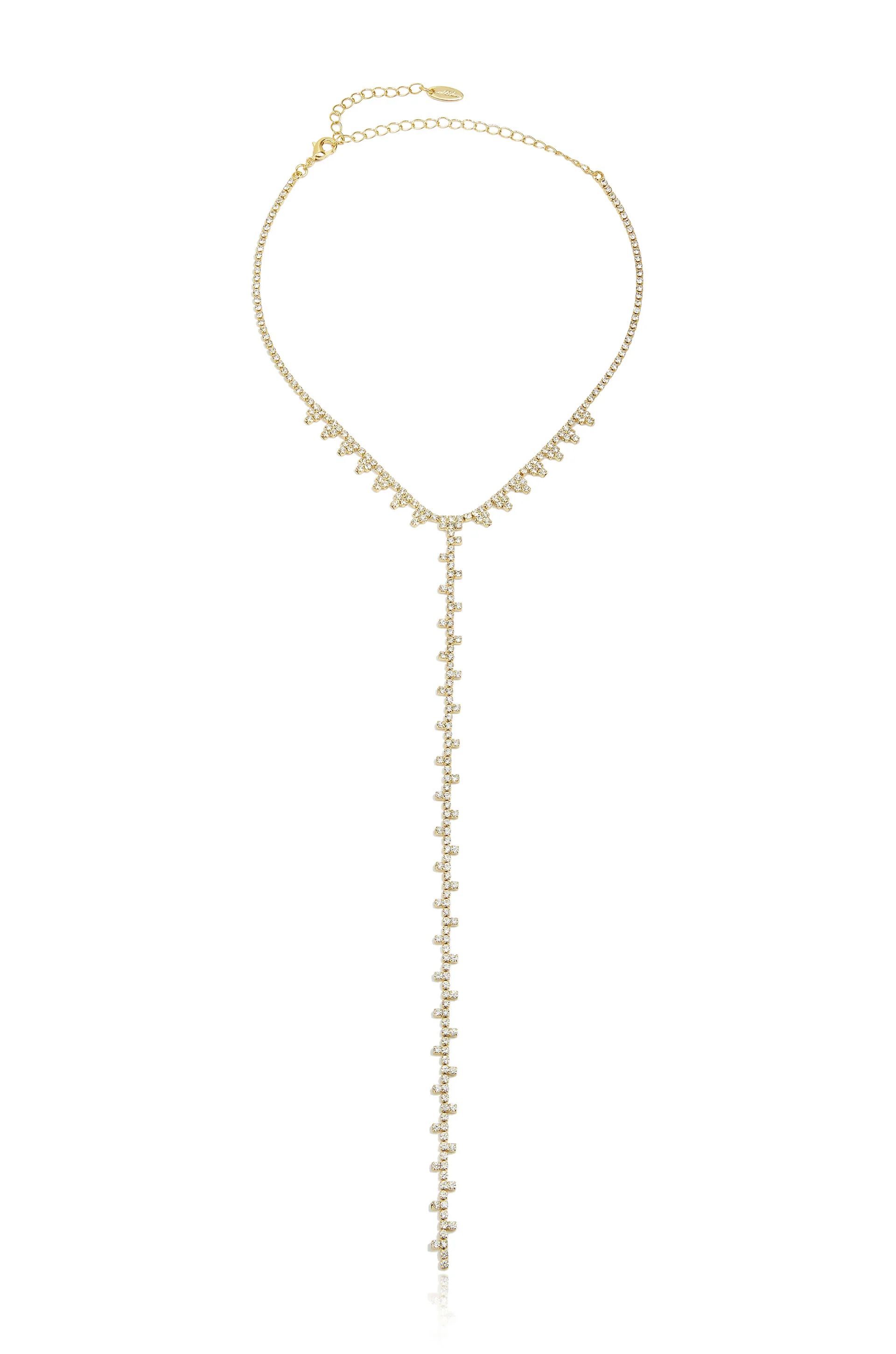 Deep Drop Crystal 18k Gold Plated Lariat Necklace | Ettika
