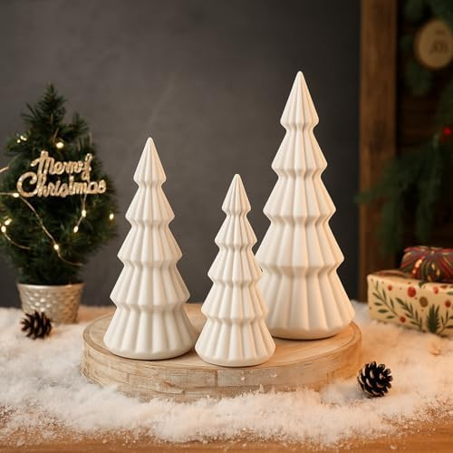 Set of 3 Velvet Ceramic Christmas Trees Decoration Large Modern Velvet Cone Christmas Tree Figuri... | Amazon (US)