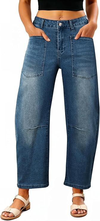 EVALESS Womens Baggy Barrel Jeans High Waisted Wide Leg Boyfriend Denim Ankle Pants | Amazon (US)