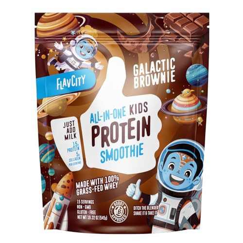 FlavCity All-in-One Protein Smoothie for Kids (Galactic Brownie) - Grass-Fed & Undenatured Whey Protein Powder with 15g Protein & 5g Collagen - Gluten-Free & Non-GMO - 15 Servings | Amazon (US)