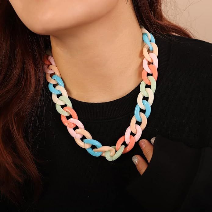Acrylic Link Chain Necklace Minimalist Collar Necklace Acrylic Choker Necklace for Women Girls | Amazon (US)