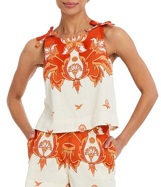 Mestiza New York Coordinating Payton Printed Boat Neck Sleeveless Bow Shoulder Top | Dillard's | Dillard's