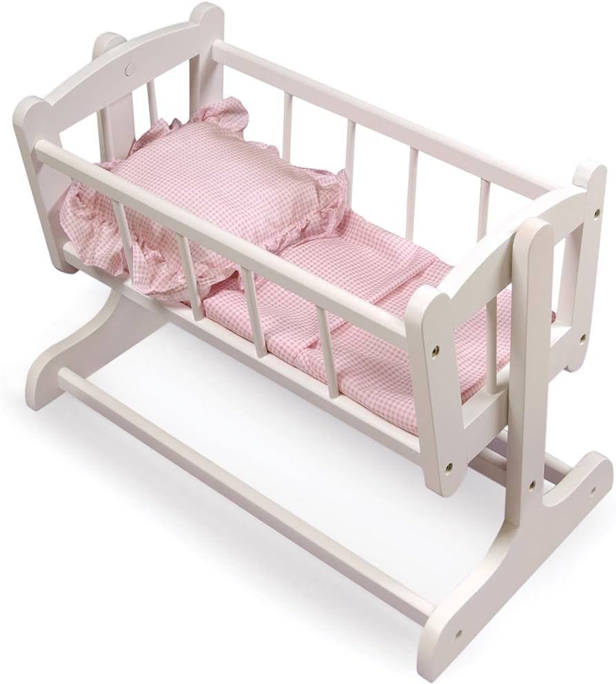 Badger Basket Toy Doll Heirloom Style Doll Bed with Gingham Bedding for 20 inch Dolls- White/Pink | Amazon (US)