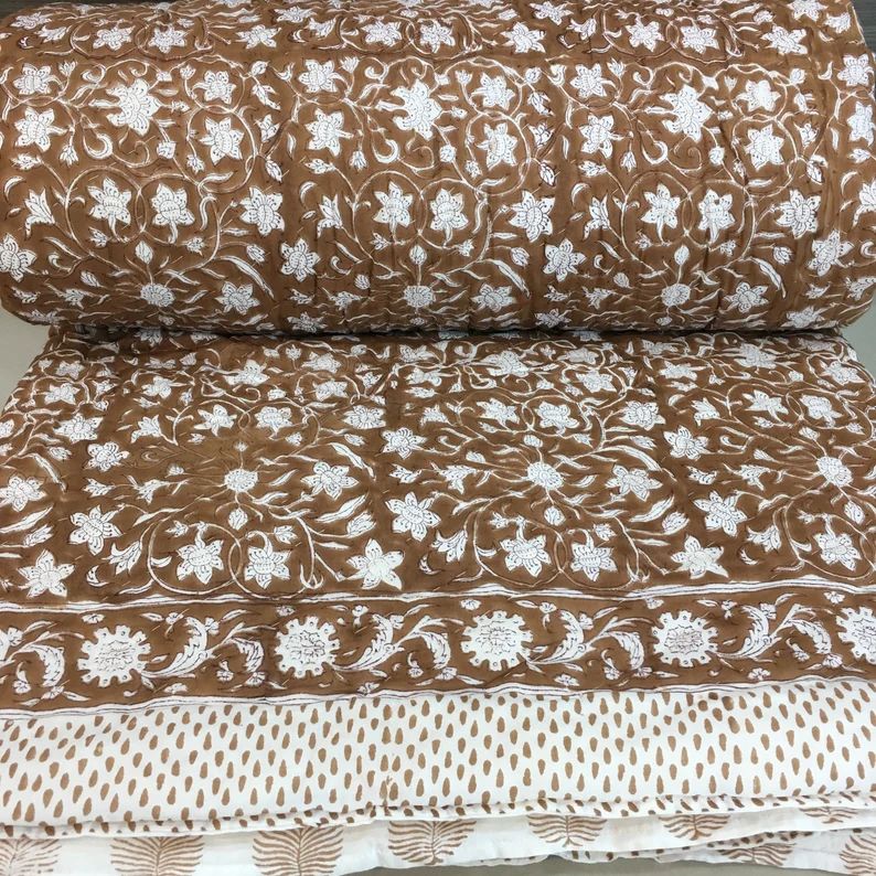 Block Print Quilt California King Queen Size Quilt, Handmade Jaipur Quilt Rajai Quilted Throw Bla... | Etsy (US)