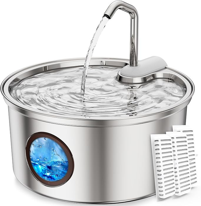 Cat Water Fountain Stainless Steel - 108oz/3.2L Large Capacity Cat Fountain for Drinking, Ultra Q... | Amazon (US)