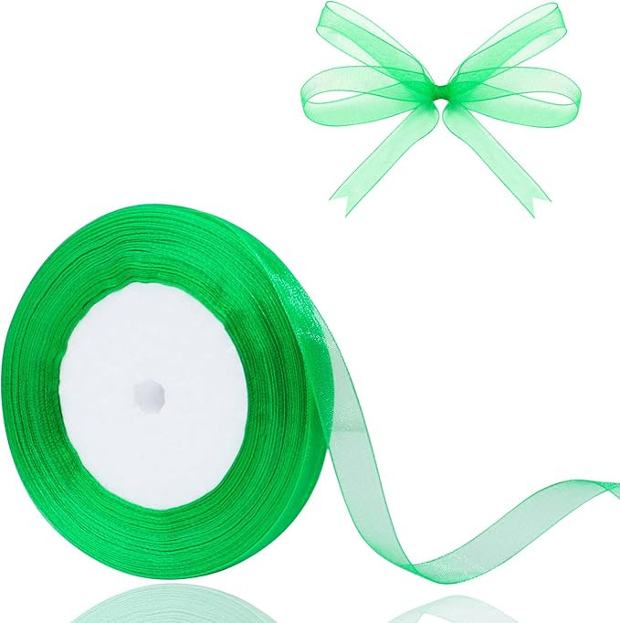 3/8 inch Green Sheer Organza Ribbon 50 Yards Chiffon Ribbon for Gift Wrapping Christmas Halloween... | Amazon (US)